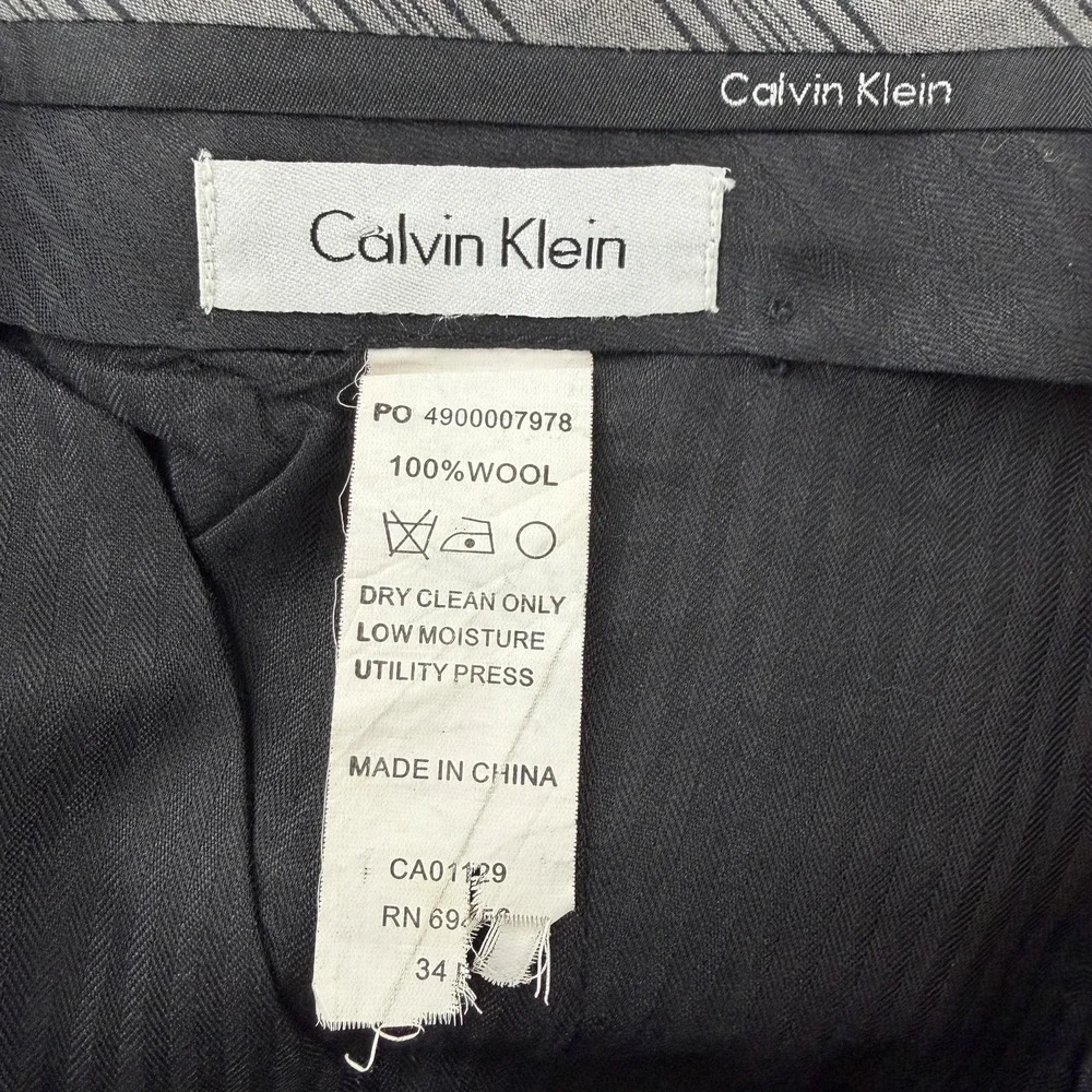 Calvin‎ Klein Dress Pants Mens 34x30 Gray Wool Pleated Straight Office Business